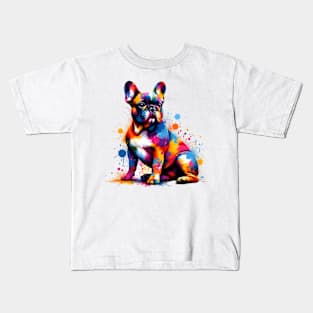 Colorful French Bulldog in Abstract Splash Paint Style Kids T-Shirt
